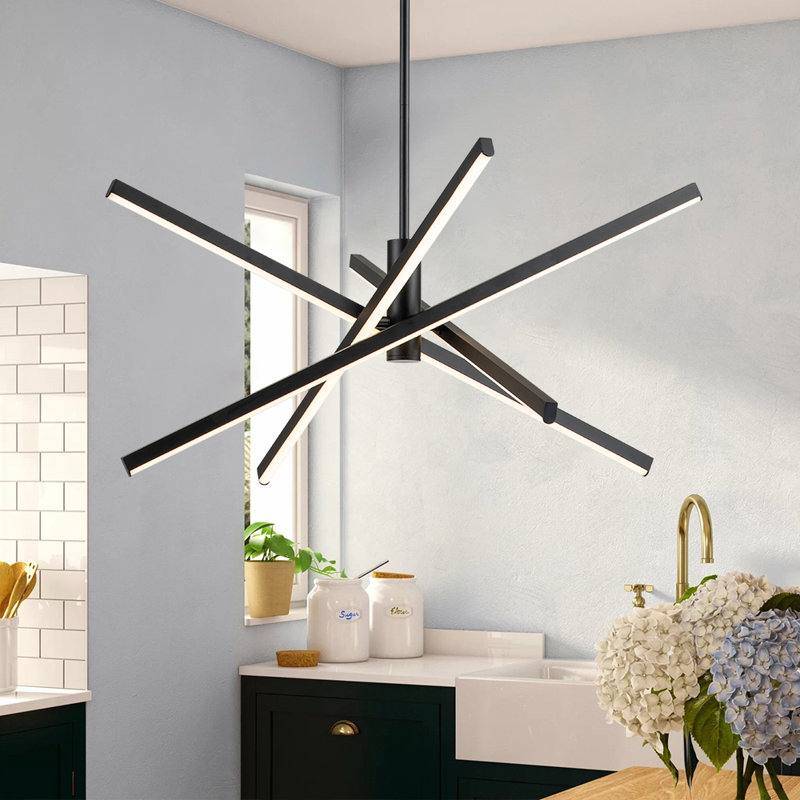 Burcker Aluminum Dimmable LED Modern Linear Chandelier, Black, 13" H x 26" W x 26" D