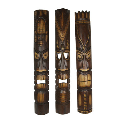 3 Piece Hand Carved Tiki Mask Wall Décor Set