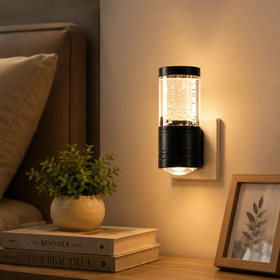 Veilleuse à brancher, applique murale DEL à détecteur de mouvement et à intensité variable avec colonne en acrylique à bulles et contrôle de luminosité progressif, éclairage d'ambiance moderne pour chambre, couloir, salle de bain et entrée
