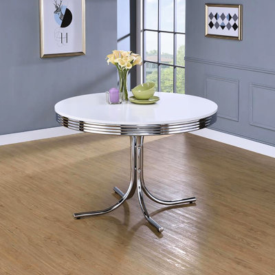 Abdou Round Dining Table With Rim And White Top, 42"X30"X42", Fits Modern Room Style Kitchen & Table, 42" Wide X Long 30" High, Versatile Attractive