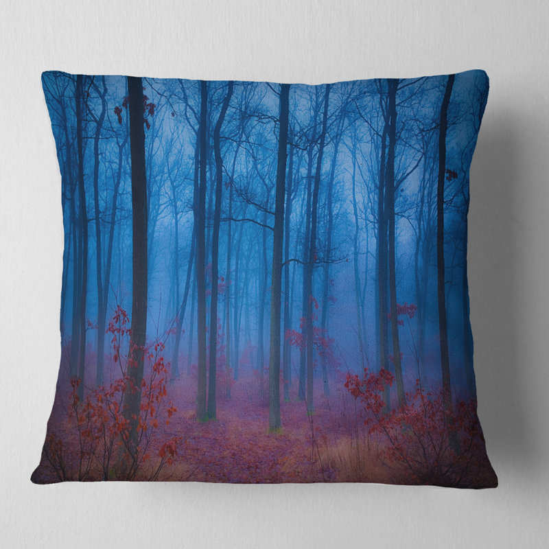 Mysterious Blue Thick Woods - Coussin imprimé forêt, 16 po x 1 po, Coussin décoratif
