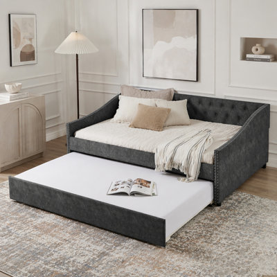 Full Size Daybed with Pull-Out Extendable Bed, USB Charging, and Button-Tufted Back