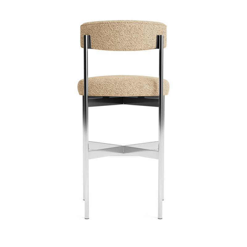 Remy Bar Stool, Berber - Dune, Polished Stainless Steel, Bar Stool (31” Seat Height)
