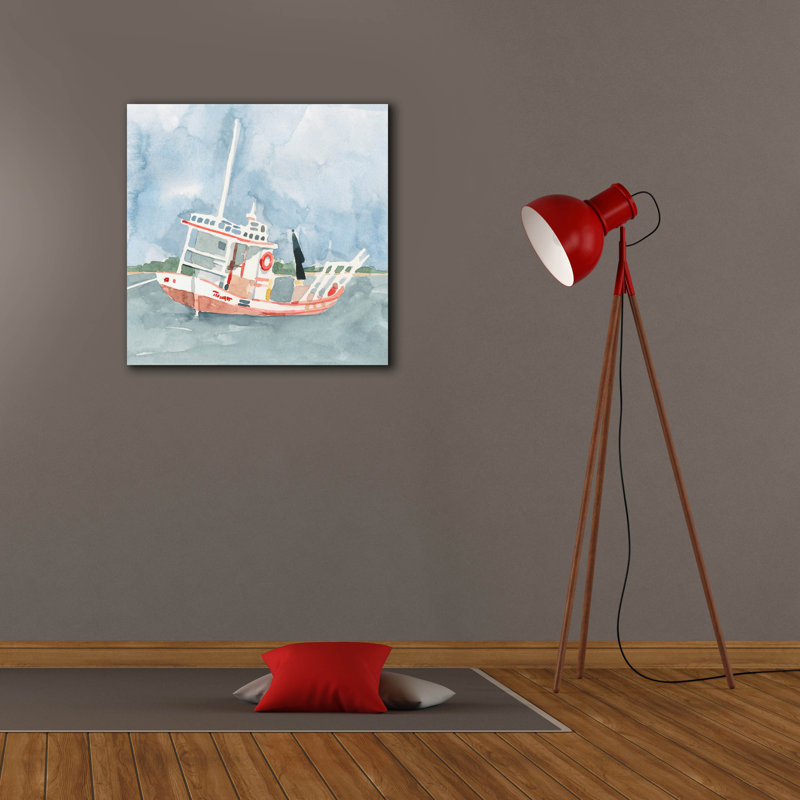 «Bright Fishing Boat 2» par Emma Caroline, art mural sur toile, H 26 po x l 26 po