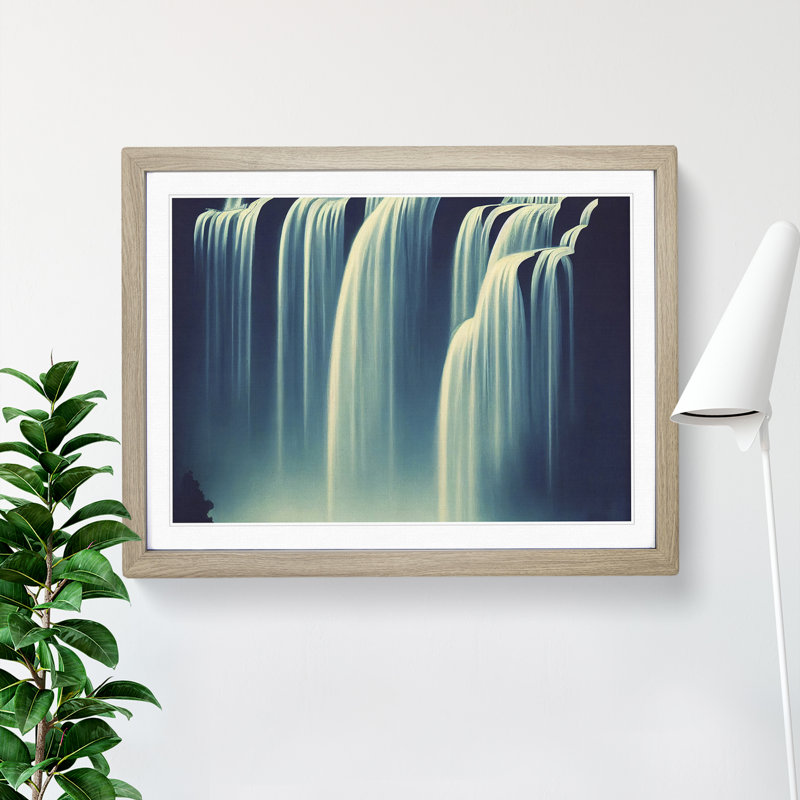 Waterfall Scene - Framed Print, 46cm H x 64cm W, Oak Framed