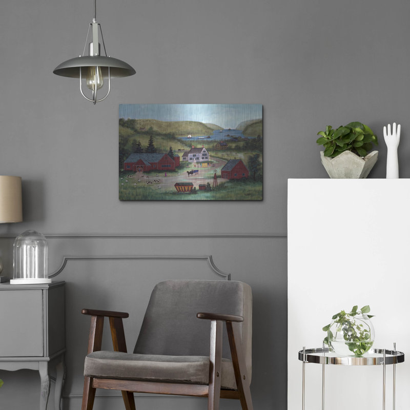  «Farm On The Hudsosn» par JL Munro, art mural en métal, 24 po x 16 po, H 16 po x l 24 po