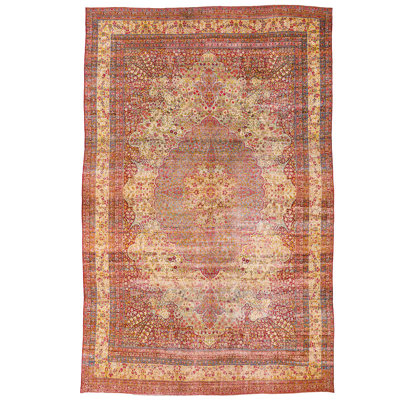One-of-a-Kind 15'11'' x 24'8'' 1920s Rectangle Wool Area Rug in Ivory and Pink