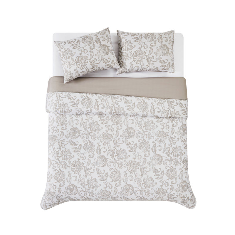 Twin White and Taupe Microfiber Reversible Comforter Set