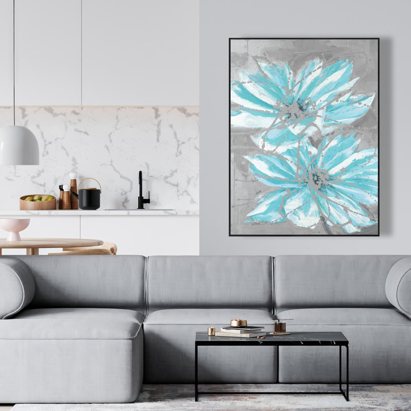 Deux petites fleurs bleues abstraites - Art sur toile encadré pour la maison