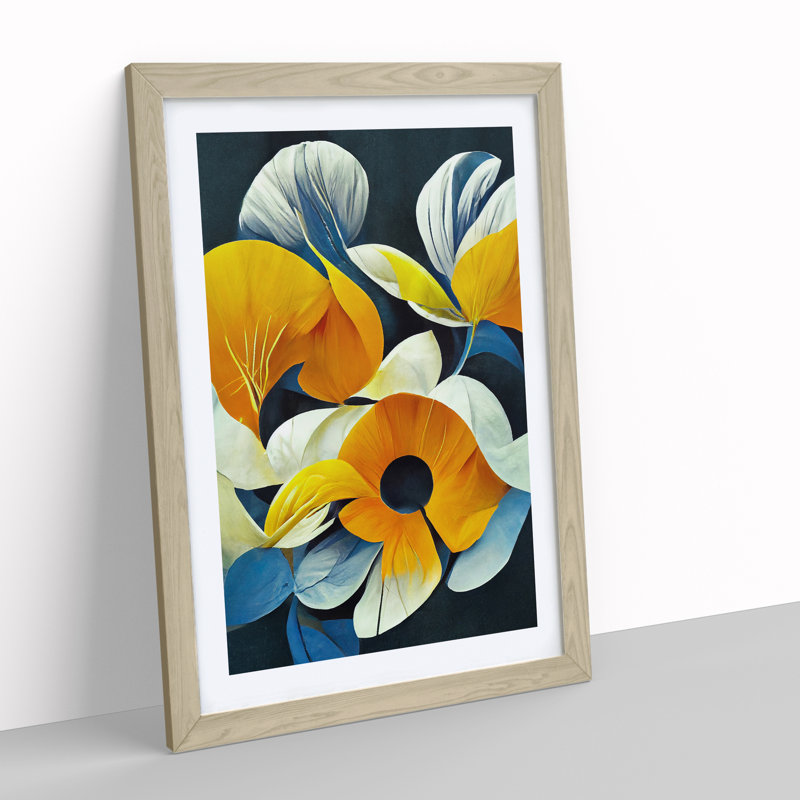 Floral Abstract No.3 - Single Picture Frame Print, 34cm H x 25cm W x 2cm D, Oak