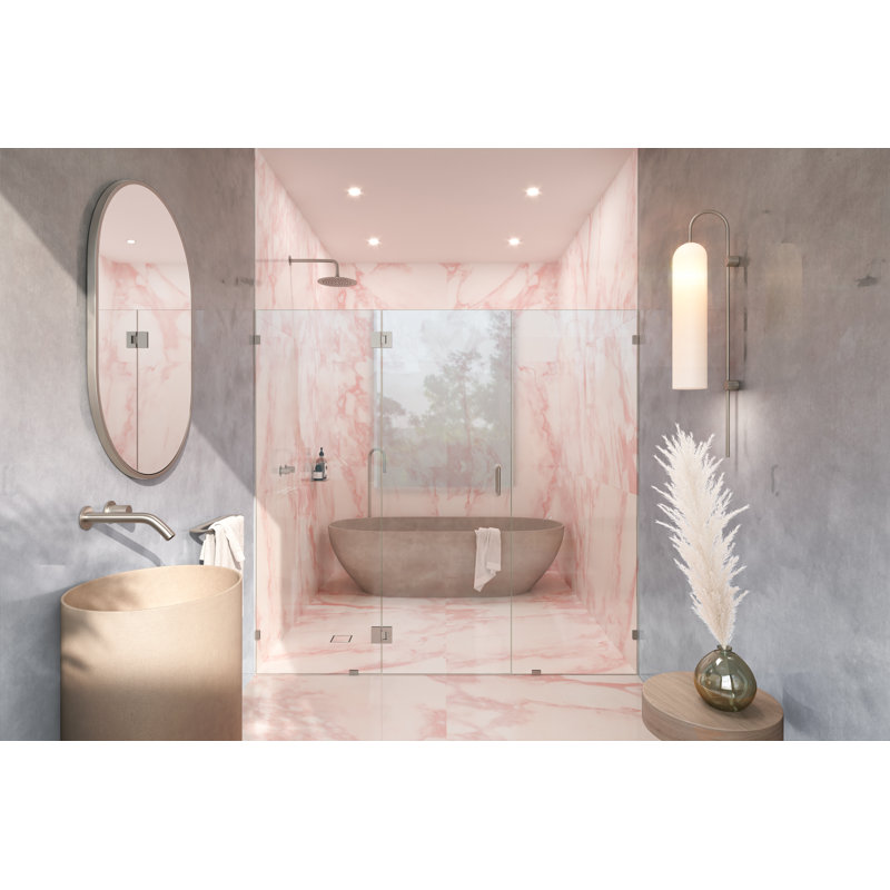 Cabine de douche à charnière en verre 3 panneaux sans cadre l 70,5 po x H 78 po Stellar, Nickel brossé