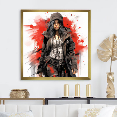 «Black and Red Punk Woman Rebellion Portrait I - Fashion Illustration, art mural