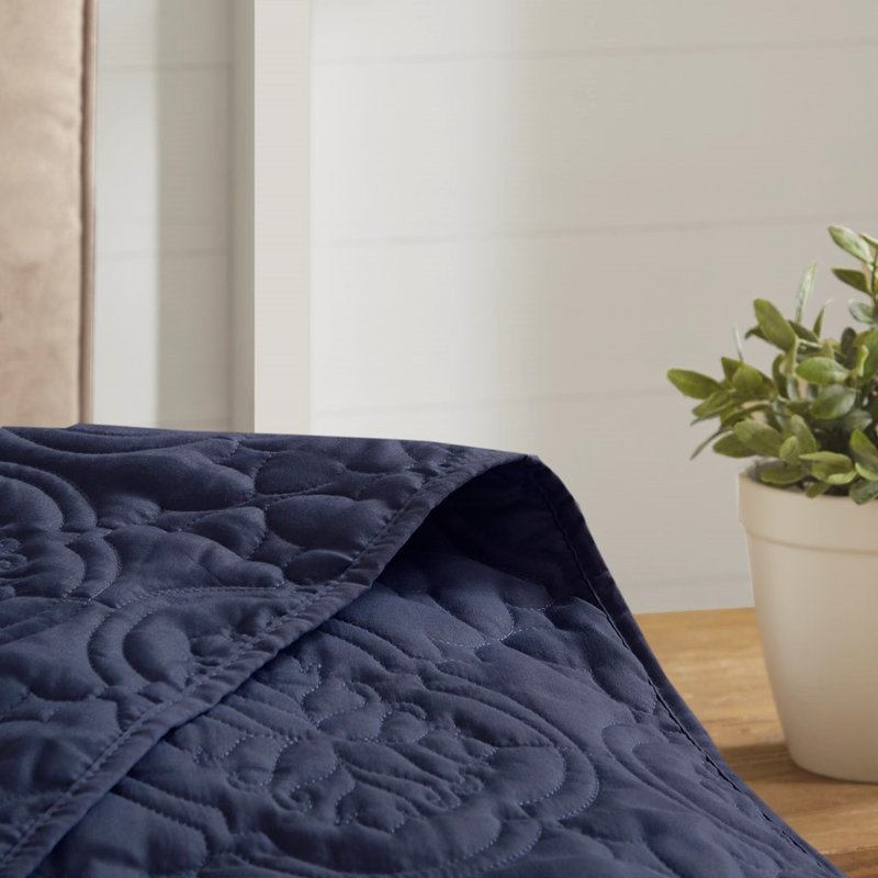 Couvre-lit bleu marine 3 pièces pour lit double / grand - housse en microfibre, rembourrage 100%, lavable à la machine, coquille de style, rembourré, slovène