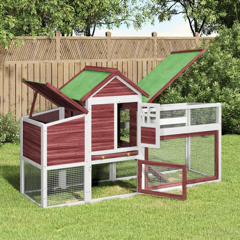 Vinton Chicken Coop with Chicken Run, Mocha/White