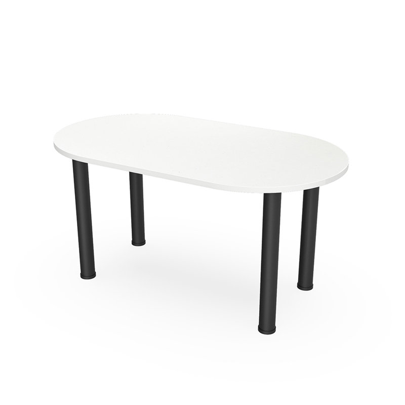 Table de conférence en forme de piste de course avec pieds de poteau, L 60 po x l 36 po, Blanc classique, Noir mat