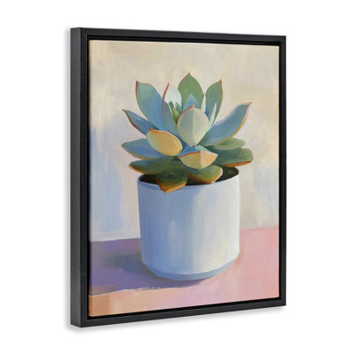 Plante grasse dans un cadre flottant en pot blanc, design par The Prints Vibe