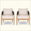 Fauteuil club d'extérieur en bois d'acacia, corde de coussin, ensemble de 2