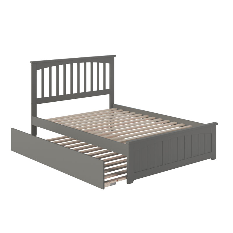 Huntsville Solid Wood Platform Bed with Matching Footboard and Roll Out Trundle, Grey