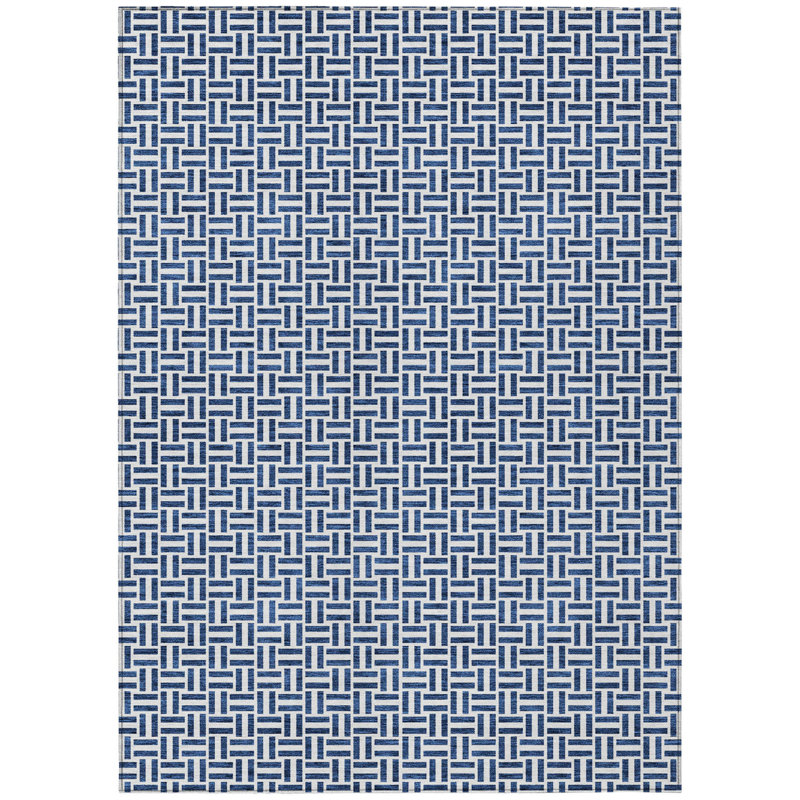 Tapis extérieur lavable à motif géométrique bleu marine et gris 10 pi x 14 pi