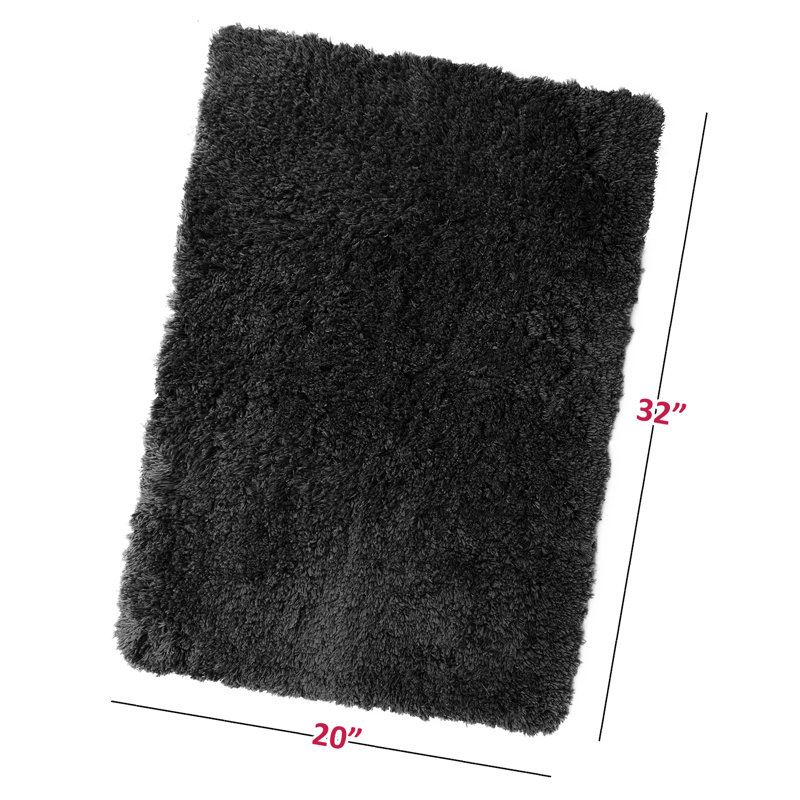 Tapis pour salle de bain rectangulaire en polyester antidérapant Ciarra, Noir, l 20 po x L 32 po