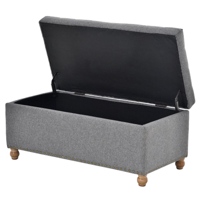 Banc de rangement rembourré avec dessus capitonné, gris