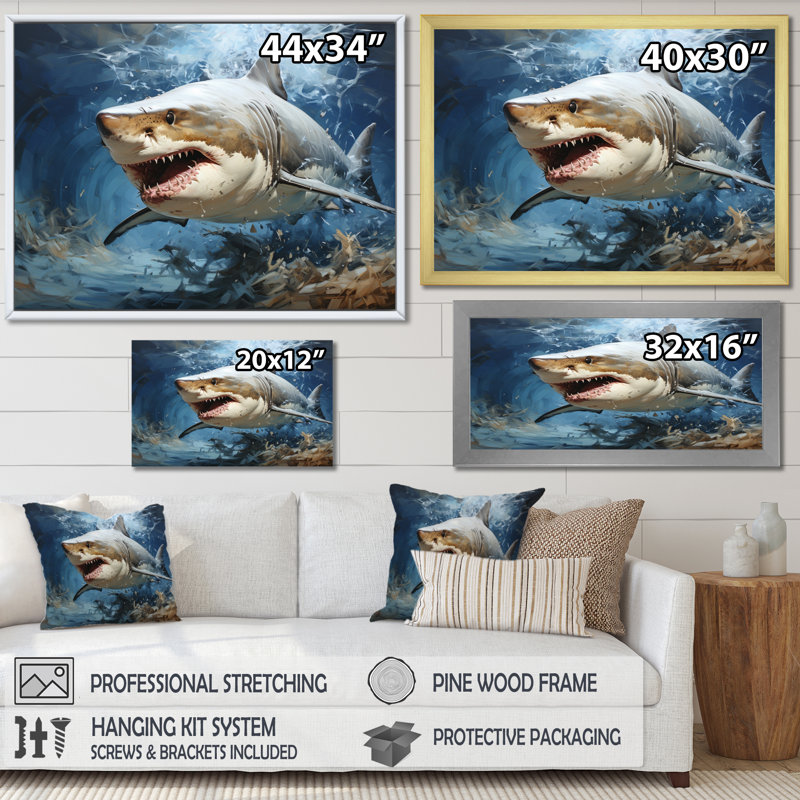 " Gray Teal Shark Stride ", Wrapped Canvas, 12" H x 20" W x 1" D