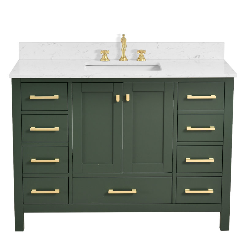 48-inch Bathroom Vanity With Engineered Stone Top, Green, Gold
