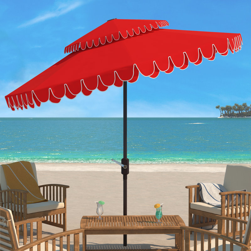 Parasol d'extérieur festonné inclinable 101 po Poppy, Rouge / Blanc