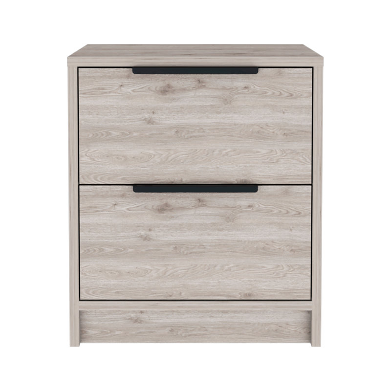 Table de chevet moderne, table de bout, table d'appoint à deux tiroirs, poignée en métal - gris clair, Gris