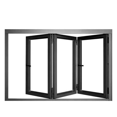Petraki & Co. 72 In. W X 48 In. H Left-handed Outswing 3 Panels Black Aluminum Tempered Glass Bifold Window