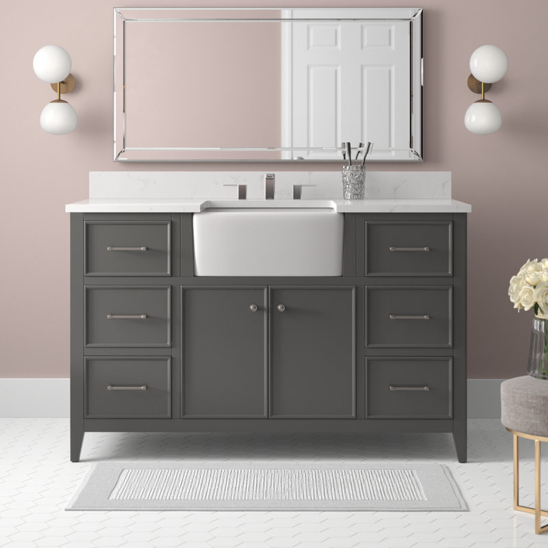 Meuble-lavabo simple 54 po Aisa, Gris / Nickel brossé