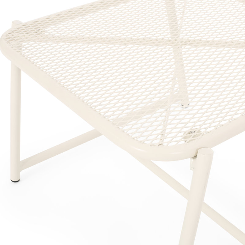 Table d'appoint en fer, 18,97 po x 18,06 po, H 12,89 po, plateau en maille blanche, plateau d'extérieur moderne pour l'extérieur, l 18,97 po x P 18,06 po