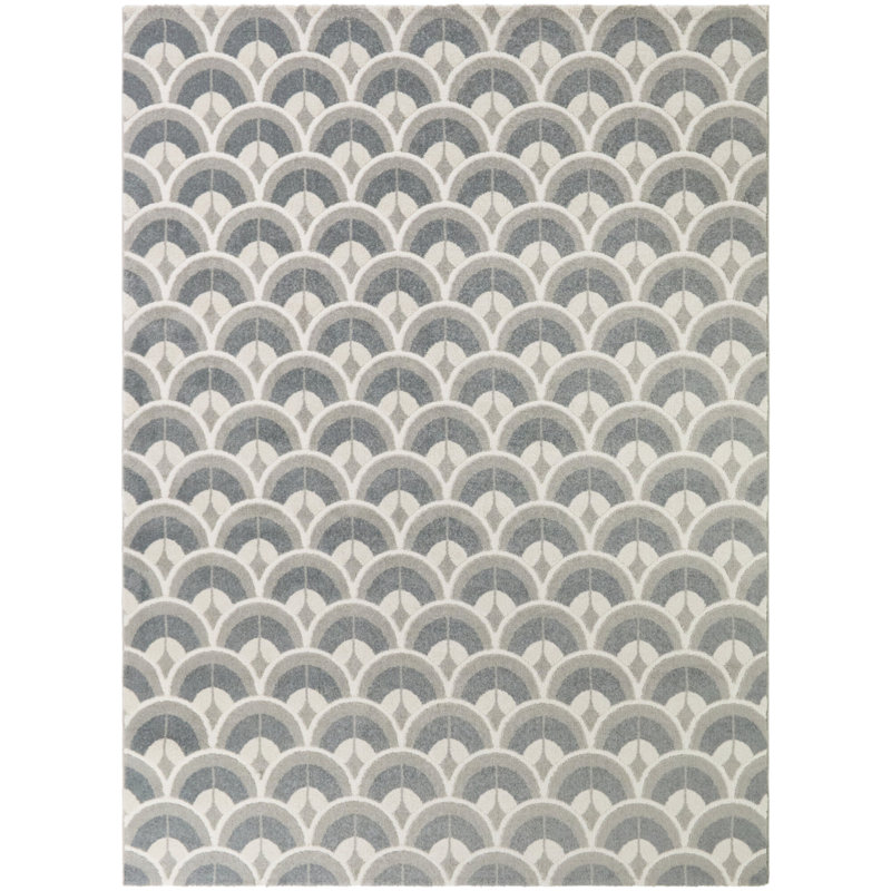 Tapis géométrique bleu Art déco Dillens, 7 pi 10 po x 10 pi