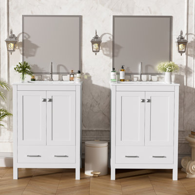 Meuble-lavabo de 48 pouces avec lavabo encastré intégré, armoire de rangement, portes à fermeture en douceur, tiroir divisé et tablette à double couche pour un rangement polyvalent