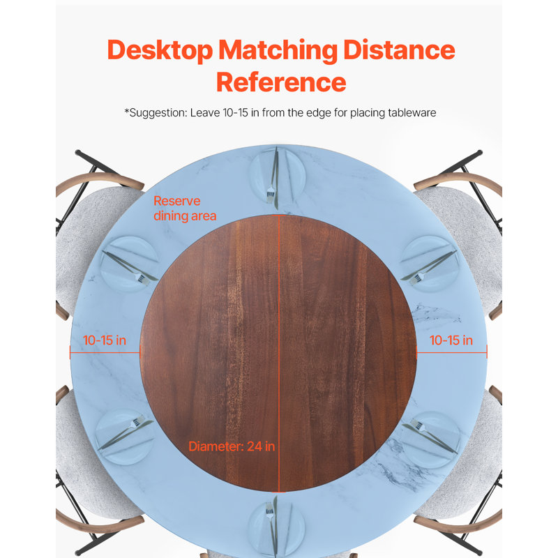 24 in Wood Lazy Susan Turntable, 360° Rotation Round Clear Tabletop Rotating Tray, Acacia Wood Dining Table Centerpiece, Smooth and Silent Spin, for Family Gatherings, Banquets and Weddings