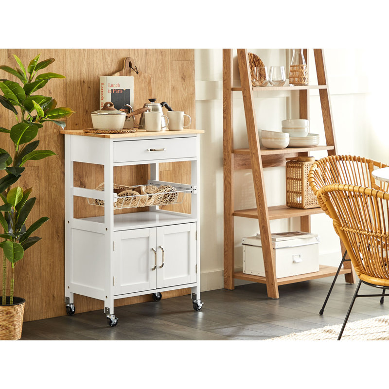 Haverhille Solid Wood Top Kitchen Trolley, White