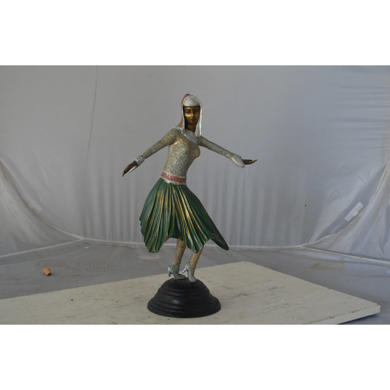 Alberty Gypsy dancer with green dress bronze statue - Size: 12"L x 9"W x 30"H.