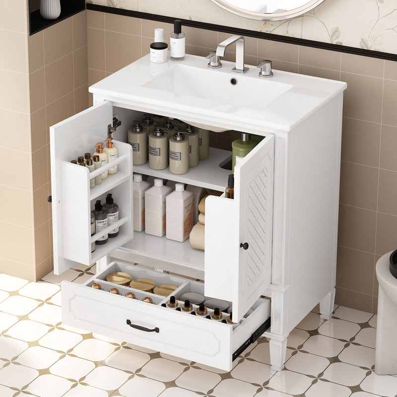 Meuble-lavabo 30 po avec lavabo style rétro, Blanc