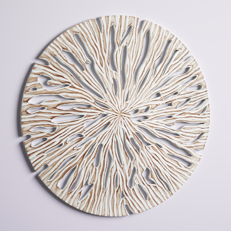 Beige Wood Handmade Intricately Carved Starburst Wall Decor, 47'' H X 47'' W X 1" D