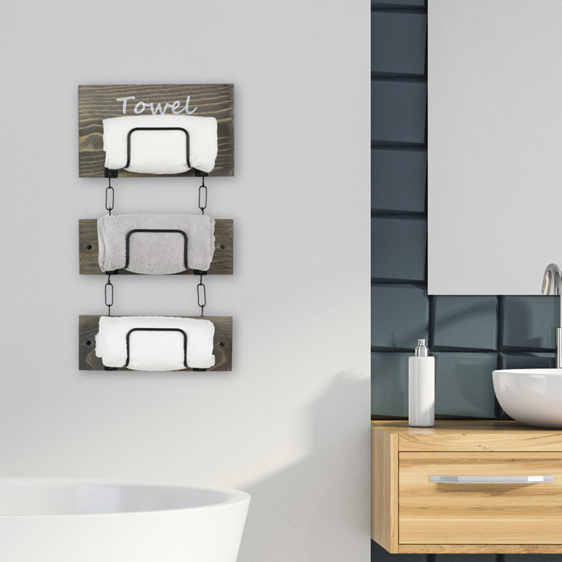 Wood 3 Wall Towel Rack