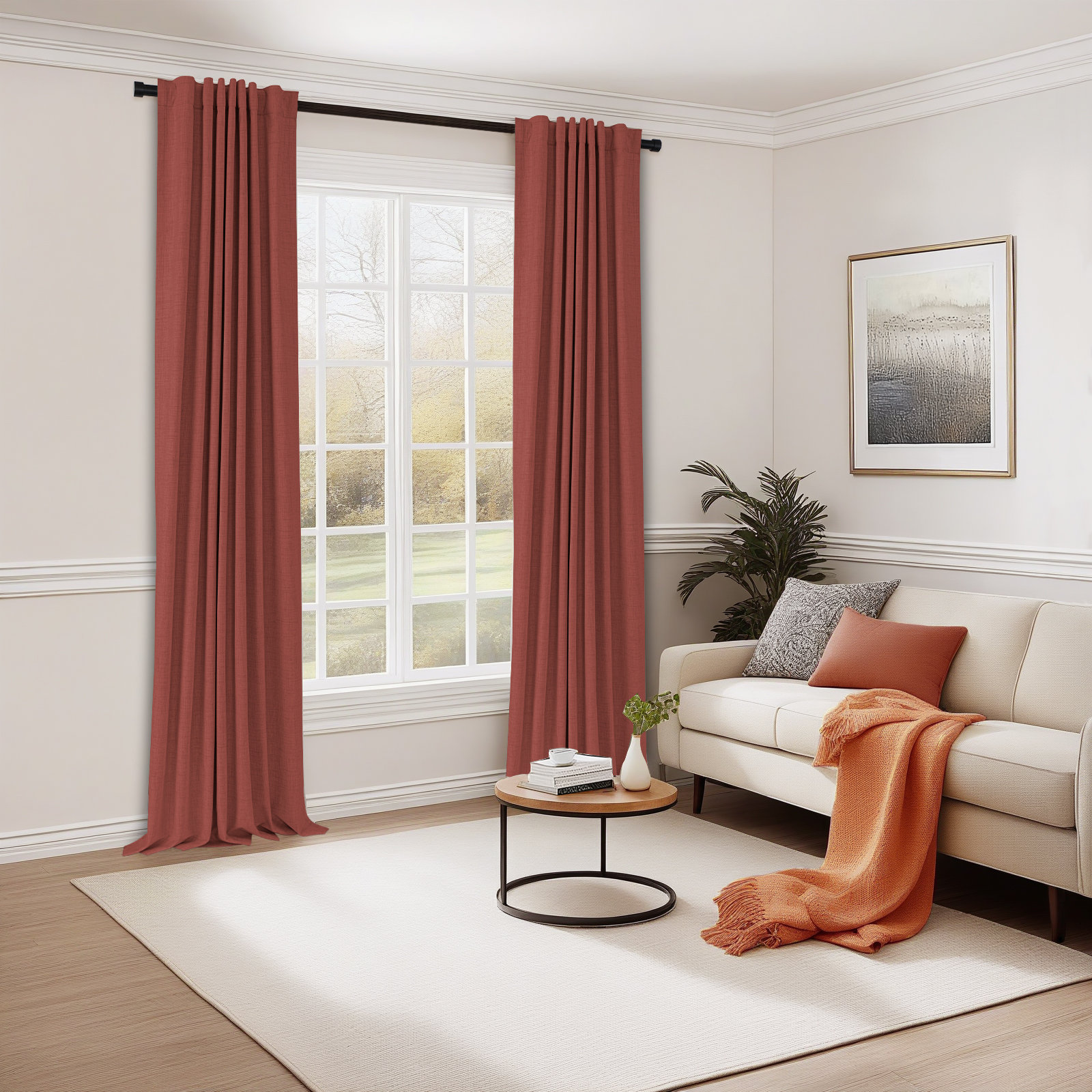 Graciella Faux Linen Blackout Curtain Set, Beige, 50" W x 96" L