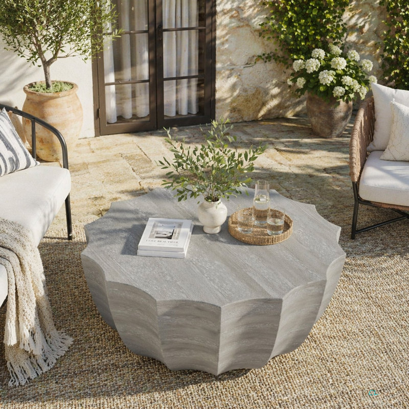 Table basse imperméable 35,43 po moderne pour l'extérieur et l'intérieur, conception en ciment MgO durable, convient aux terrasses, jardins, arrière-cours et salons