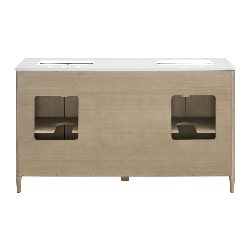 60" Double Bathroom Vanity In Whitewashed Ash