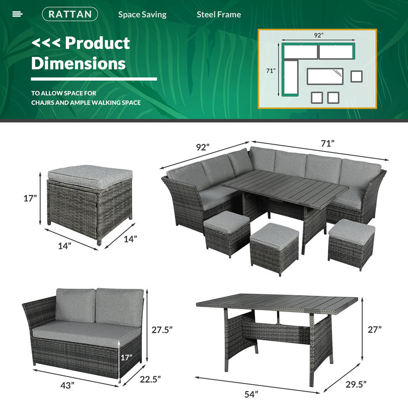 Ensemble de conversation modulaire avec coussins 7 pièces, Gris, Gris