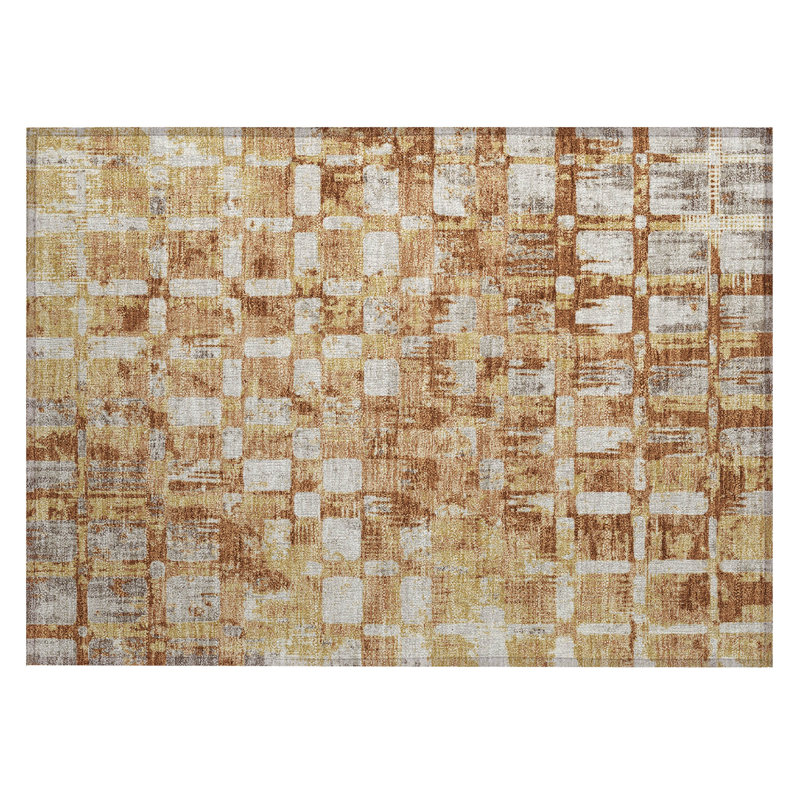 Machine Washable Indoor/Outdoor Chantille ACN2628 Abstract Rug, 1'8" x 2'6", Copper