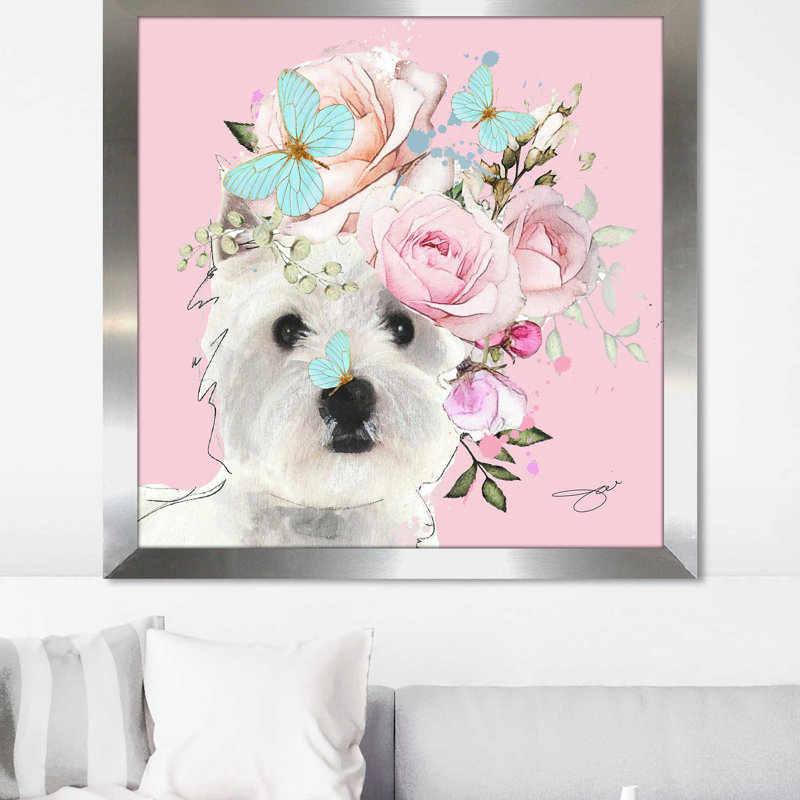 Flower Westies (Square) par By Jodi - impression, H 37,5 po x l 37,5 po x P 1 po, Encadrement argenté