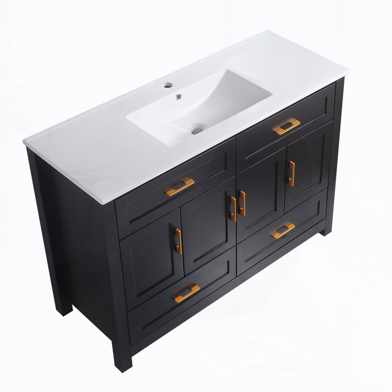 Meuble-lavabo 48 po avec lavabo en céramique, Noir, noir, noir, noir