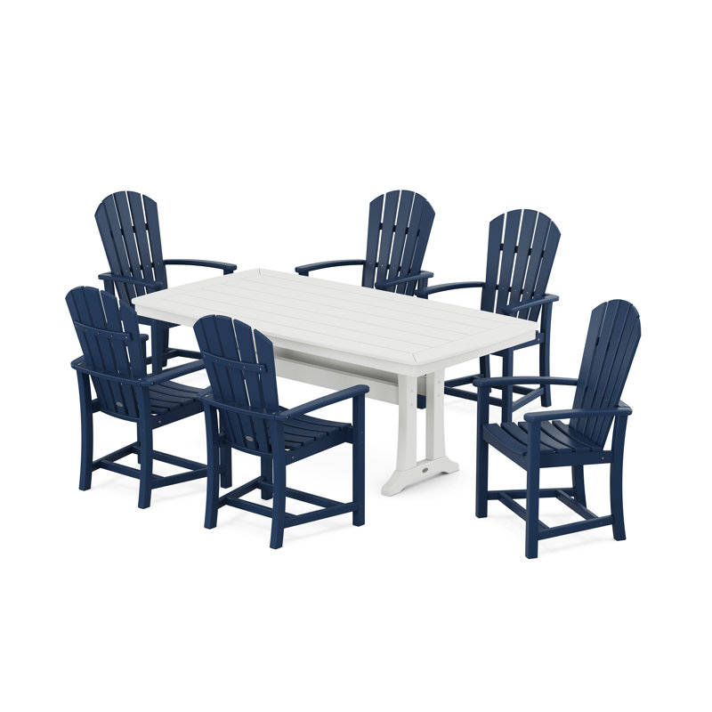 POLYWOOD Palm Coast 7-Piece Dining Set with Trestle Legs, Navy/White