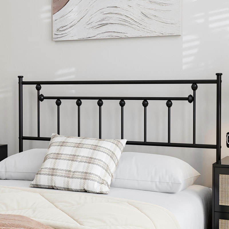 Metal Full Size Headboard, Adjustable Height, Full Headboard Only for Bedroom, Rustic Farmhouse Style, Attach Frame, Easy Assembly, Black
