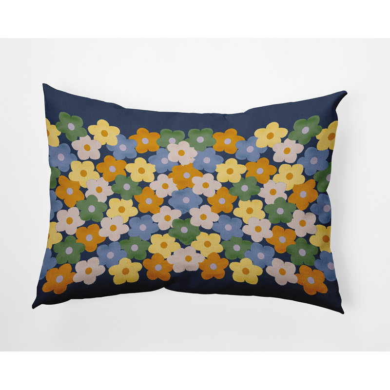 Outdoor Reversible Throw Pillow, Black/Blue/Green Floral